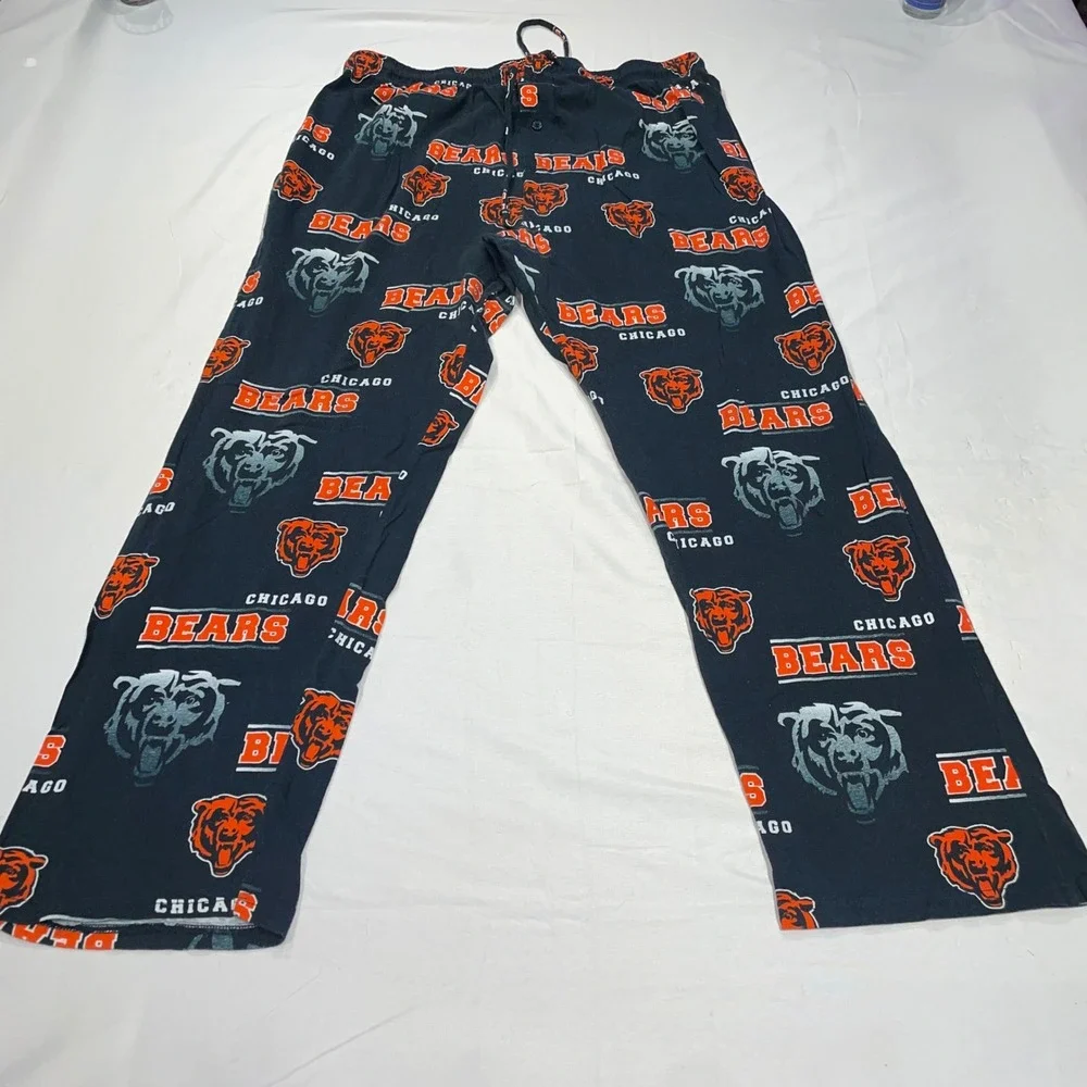 NFL Team Apparel Chicago Bears Mens Plaid Pajama Pants Navy Blue Orange XL